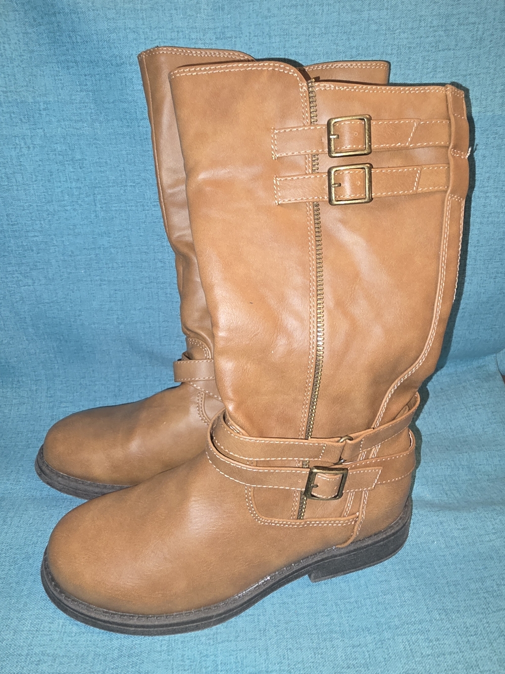 Kid's Tall Buckle Riding Boots - Tan